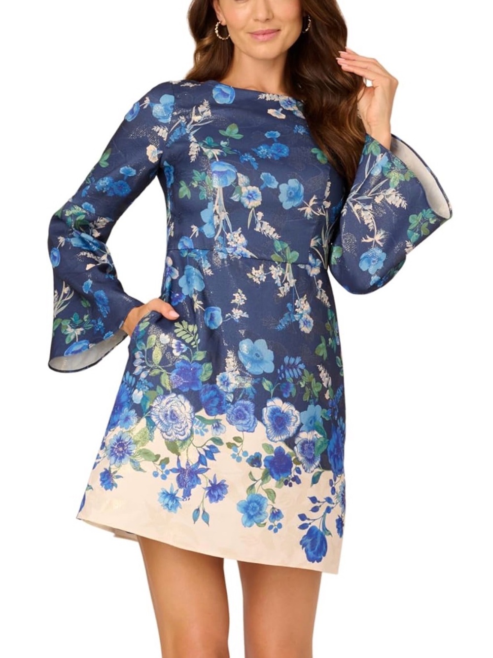 Adrianna Papell Navy and Cream Floral Mini Dress